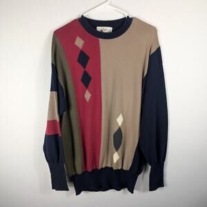 Clark & Gregory L Cotton Sweater Mens Argyle Scotland Knit Multicolor Vintage